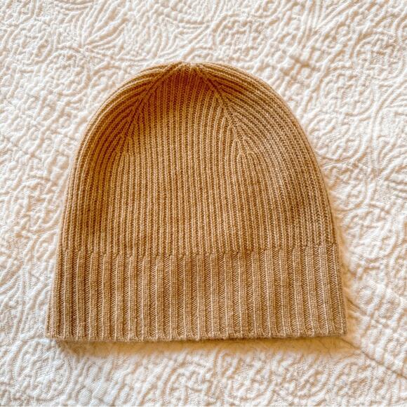 Nordstrom Recycled Cashmere Blend Ribbed Knit Beanie Hat Tan Beige - Picture 2 of 5